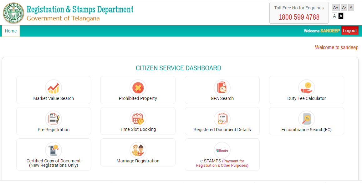 IGRS Telangana Services Dashboard